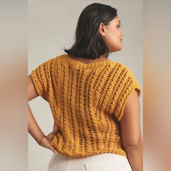 ✨ Anthropologie Asymmetrical Open-Stitch Muscle Sweater Vest - Picture 2 of 11